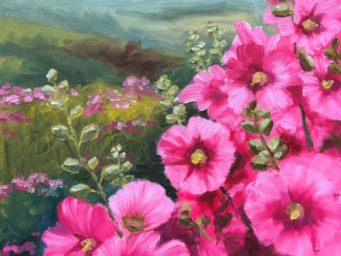 Hollyhocks by Fiona Hooper