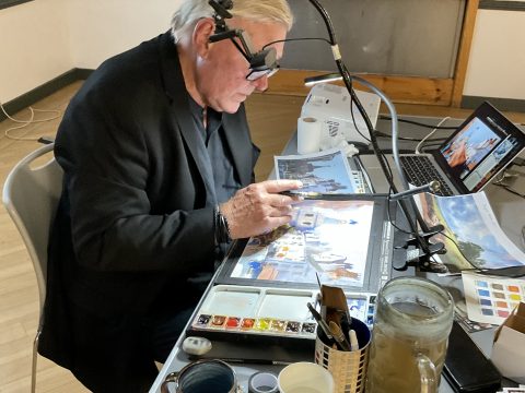 Frank Walters doing a watercolour demonstration
